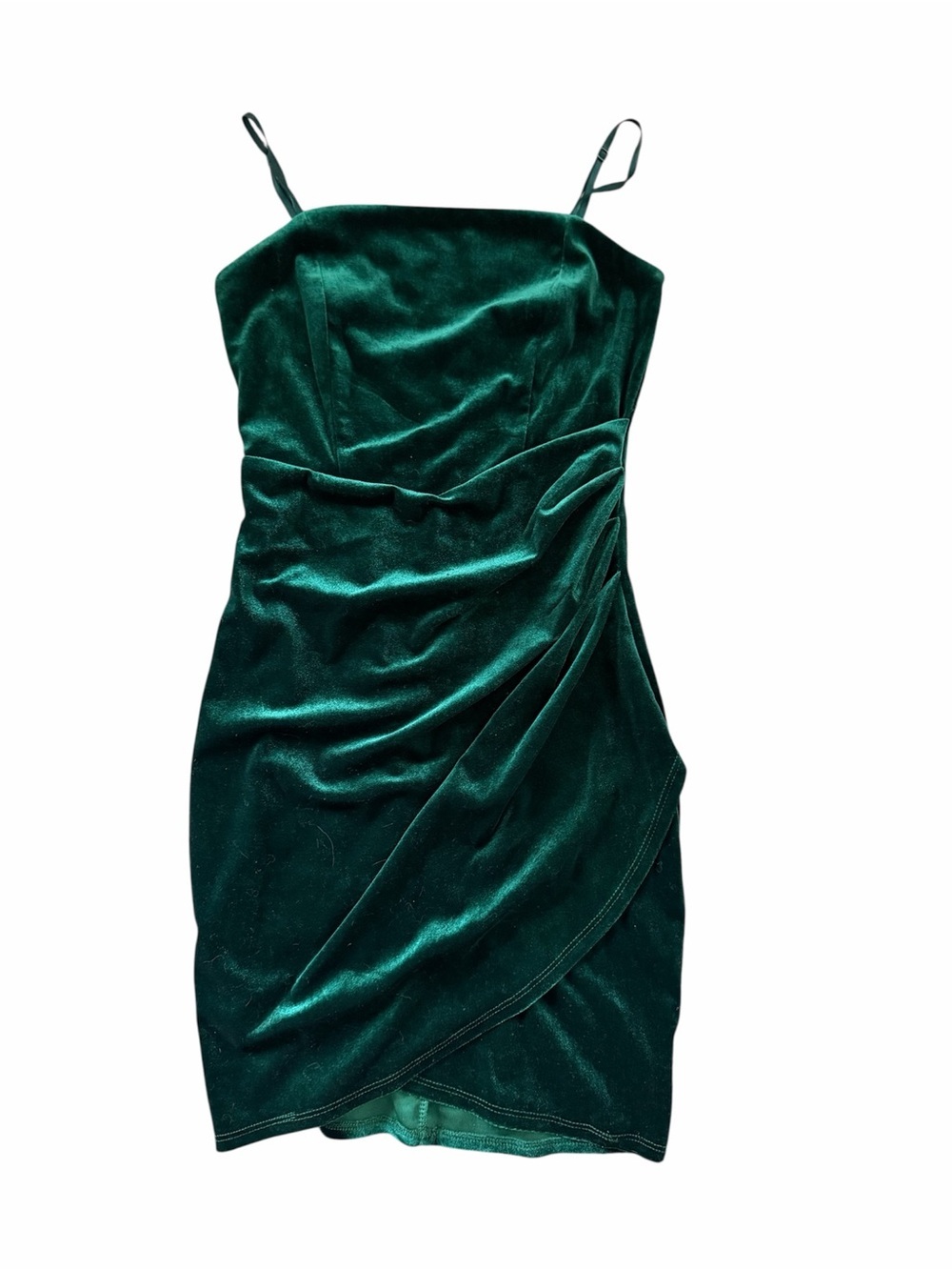 Honey and Rosie Emerald Green Velvet Ruched Mini Dress XS Holiday Cocktail Party